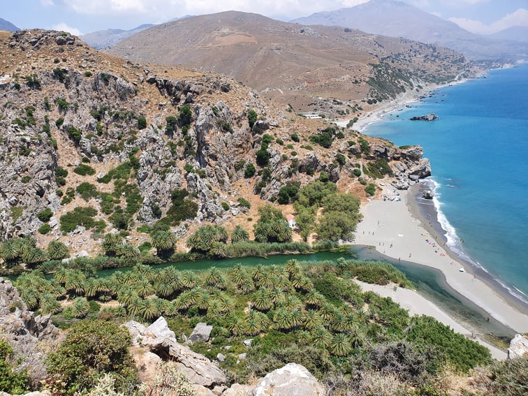 Preveli palm forest river going to sea